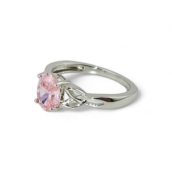 Sterling Silver 925 Charmed Oval Pink CZ Ring - Picture 3 of 3